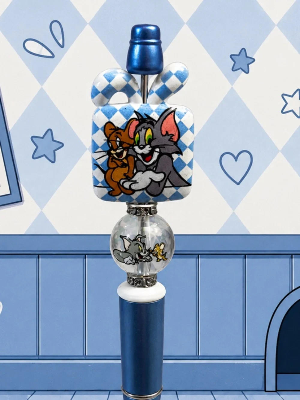 Blue Checkered Cartoon Friends Decorative Pen